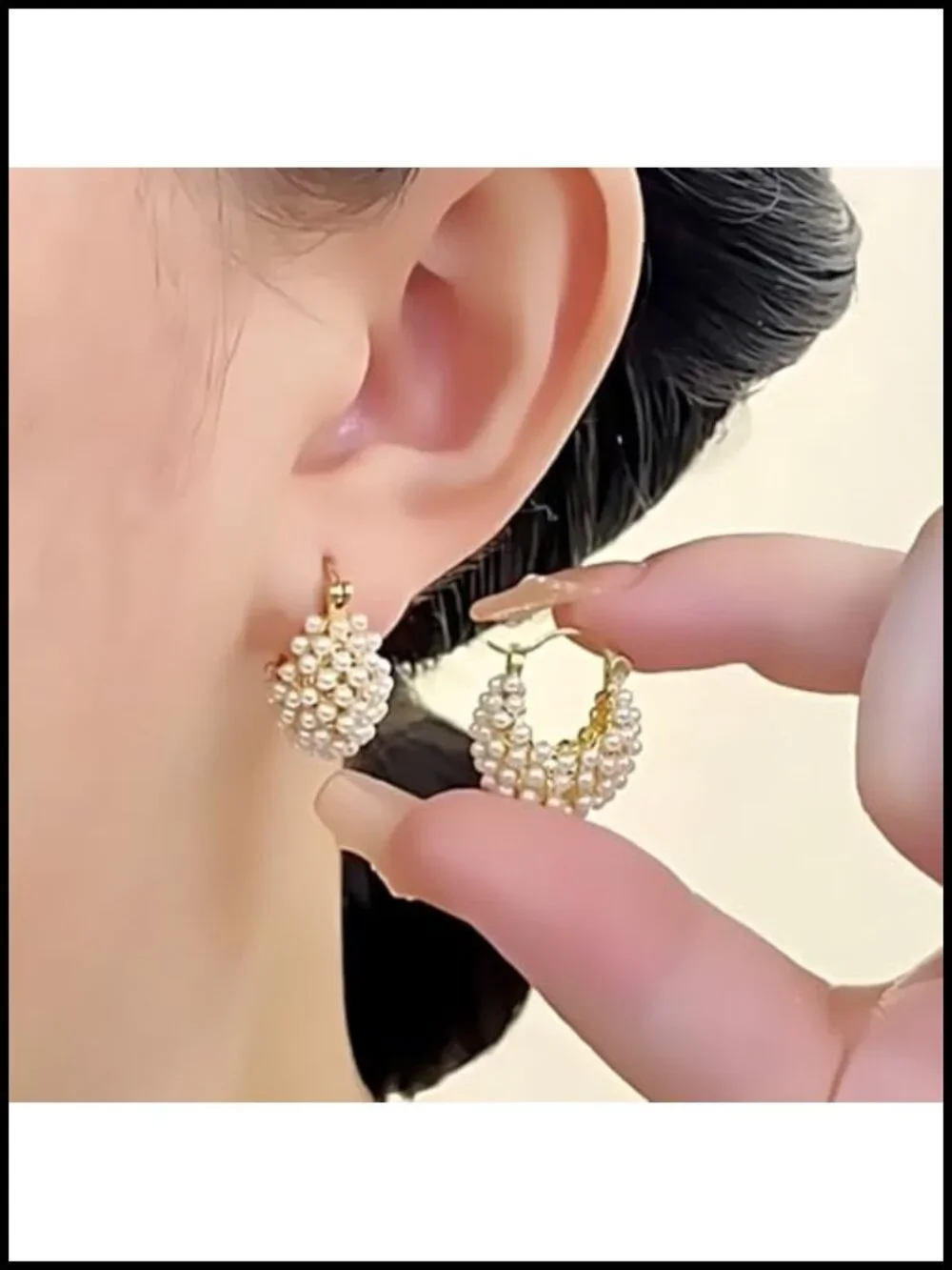 Faux Pearl Cluster Gold Hoop Huggie Earrings Dangle Earrings for Women